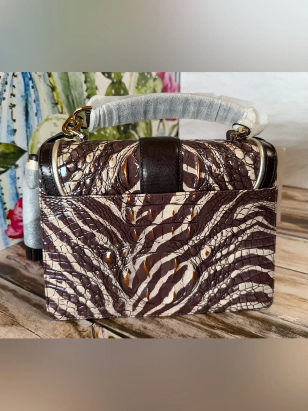 Brahmin Coffee Bengal Small Hallie Satchel Shoulder NWT Zebra Animal print HTF